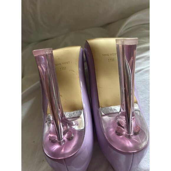 Lilac Patent Leather Pointed Toe Heels With Transparent Block Heel Size 11 - Picture 8 of 11